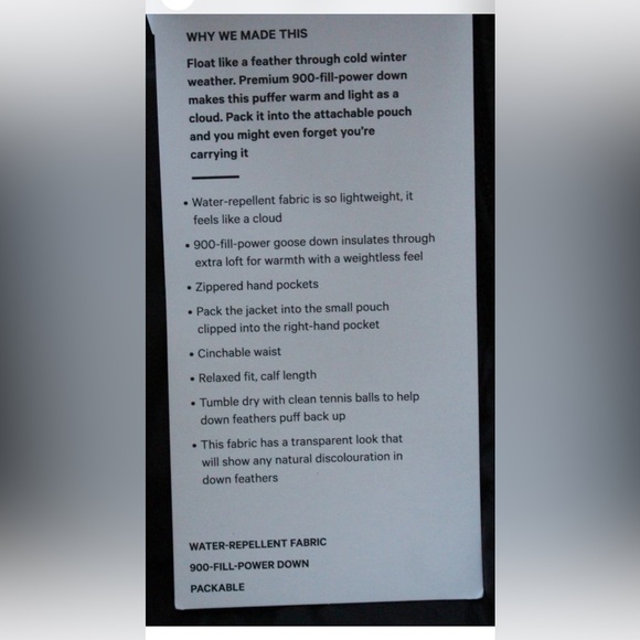 NWT Lululemon Featherweight 900 Down Long Jacket Black $598 - Size XS / 6 - Picture 14 of 15